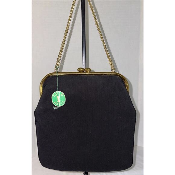 VTG Luxury Brand Gold Pfeil Black Rib Fabric Clutch Chain Strap Evening Purse - Picture 1 of 9